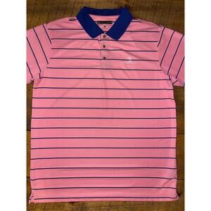 Mens Pebble Beach Drye-Luxe‎ Performance Peach Navy Striped Golf Polo Shirt XL